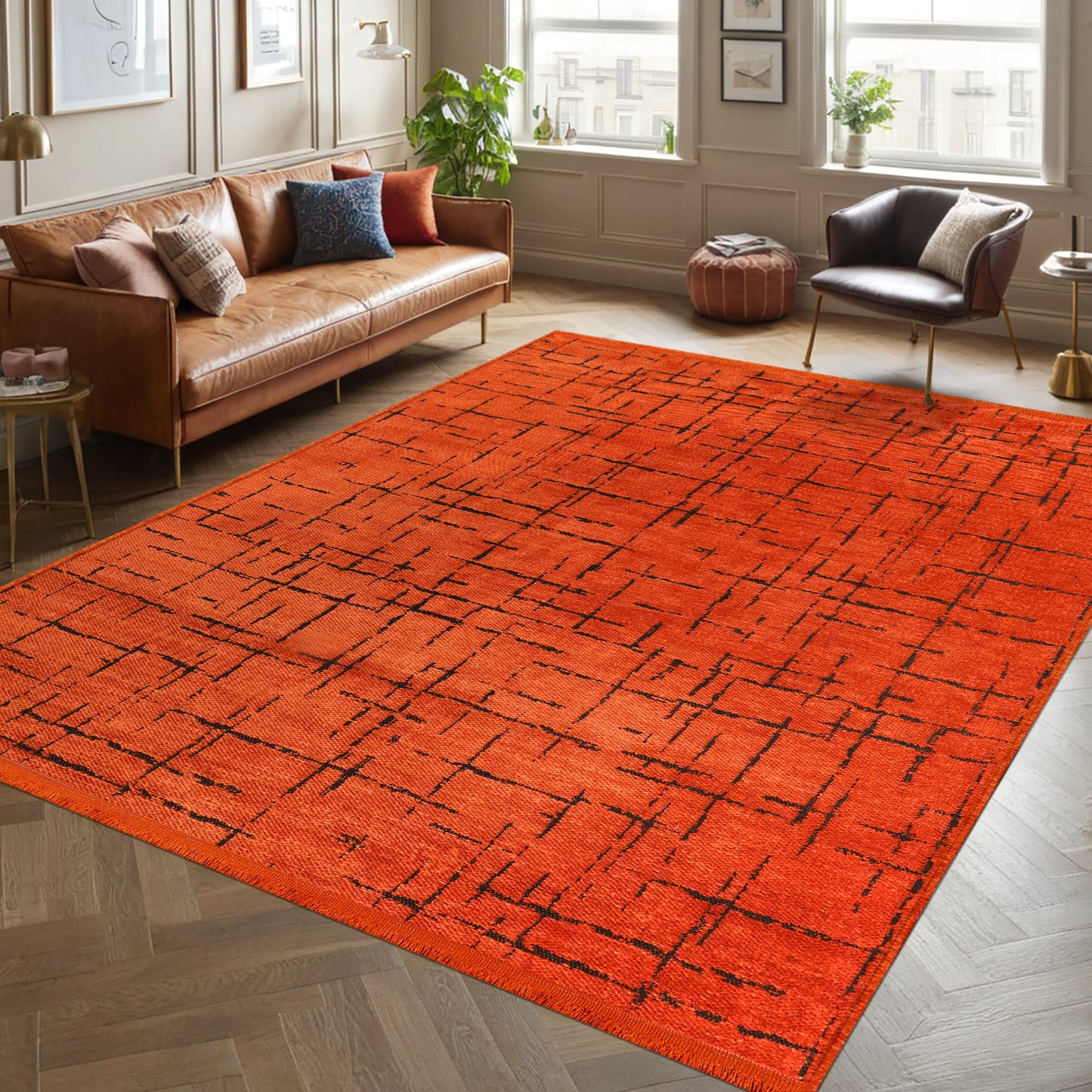 Ljuva Home Machine Washable Rug NT201 – ORANGE Soft Chenille