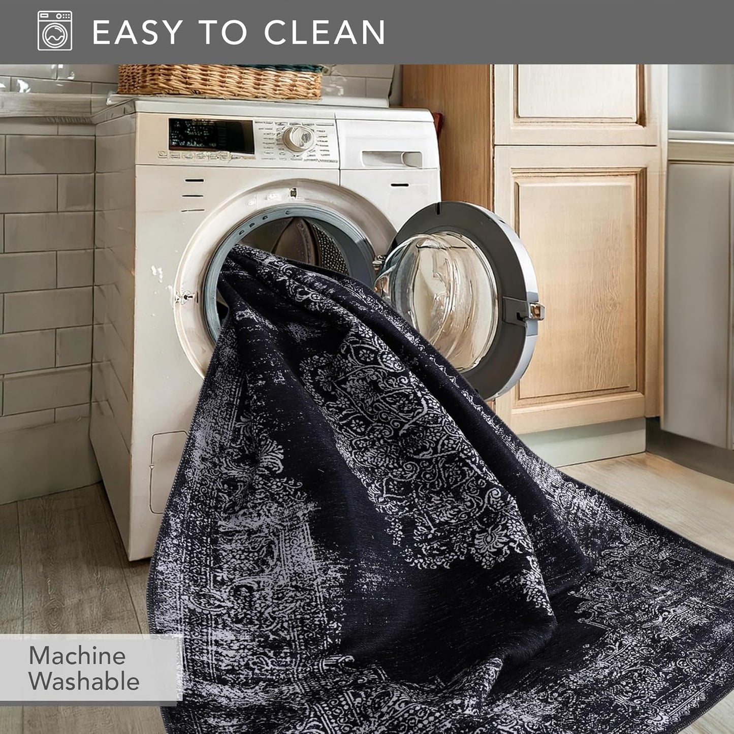 Ljuva Home Kilim Black and Gray Medallion Washable Rug Design 1319