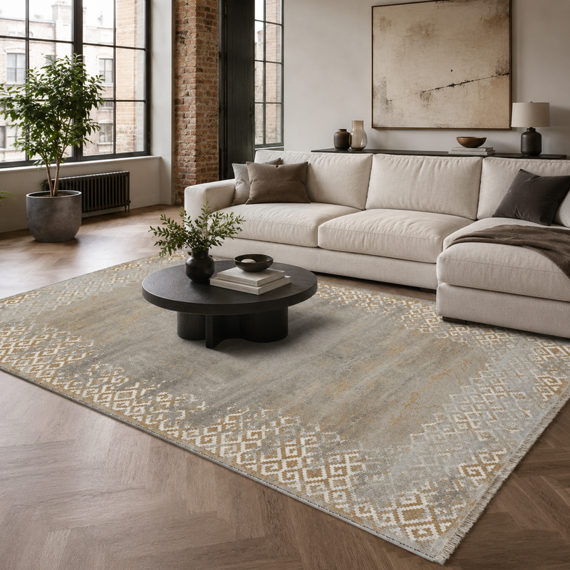 Fretwork Ockra – tvättbar matta