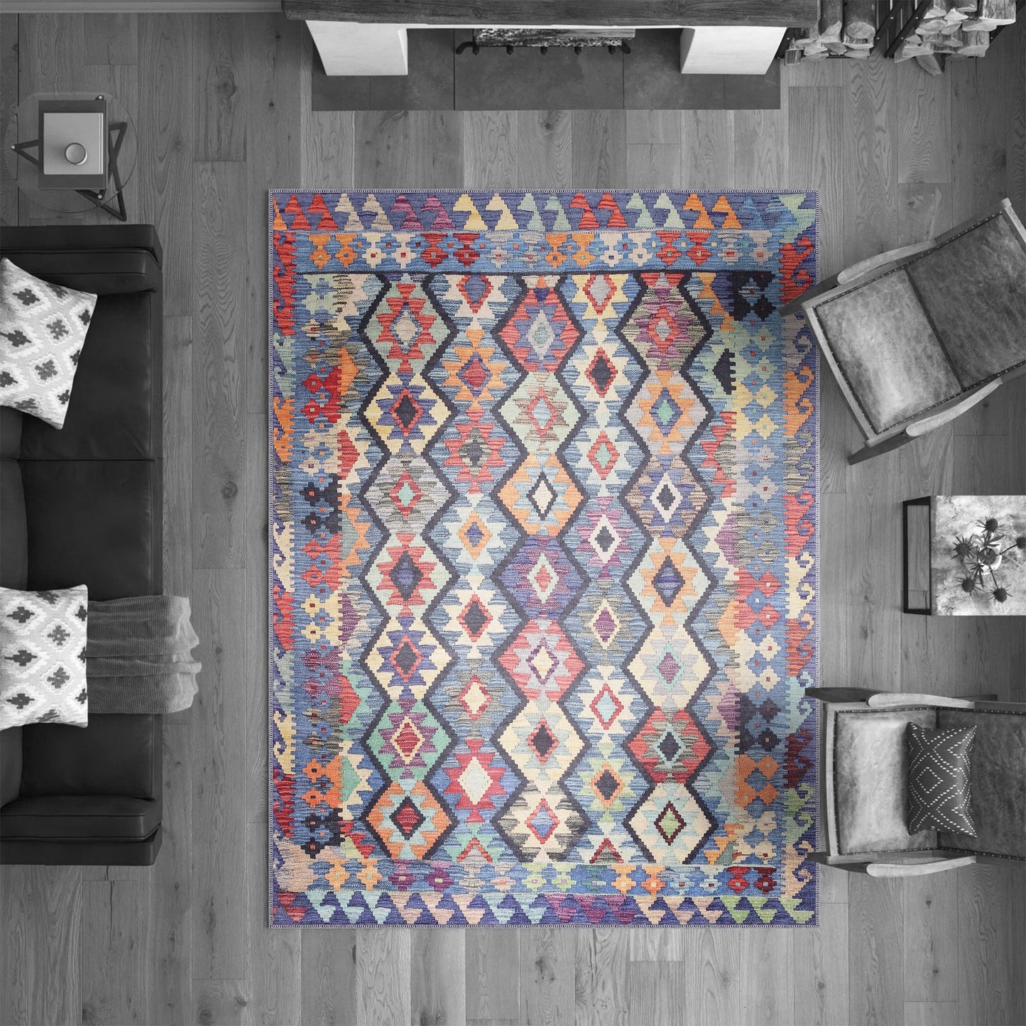 Ljuva Home – Kilim Tribal Geometric Multicolor Rug | Machine Washable Chenille Rug with Non-Slip Cotton Backing