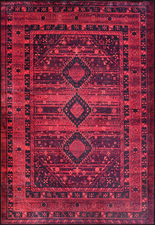 Ljuva Home RW1009 – Machine Washable Red Tribal Medallion Rug | Oriental Geometric Carpet for Living Room, Bedroom & Office
