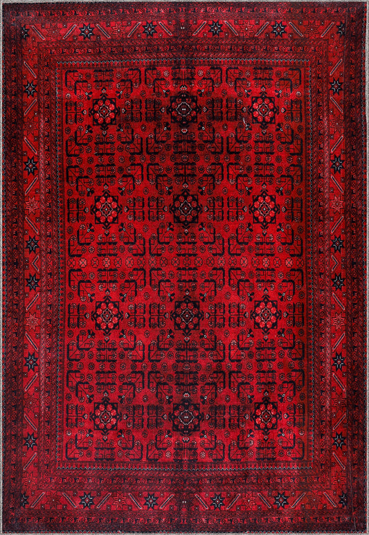 Ljuva Home RW1001 – Machine Washable Red Afghan Pattern Area Rug | Traditional Oriental Geometric Design for Living Room, Bedroom & Office