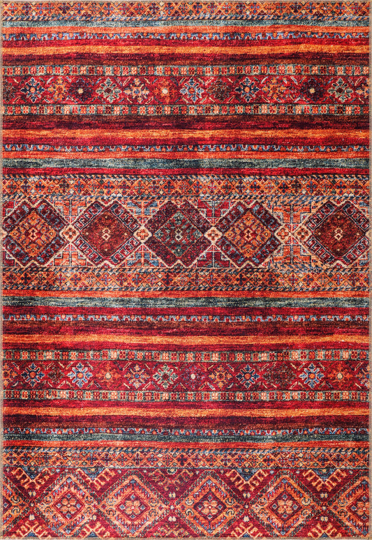 Ljuva Home NL1007 – Machine Washable Tribal Diamond Rug | Multicolor Striped Kilim-Inspired Carpet for Living Room, Bedroom & Dining