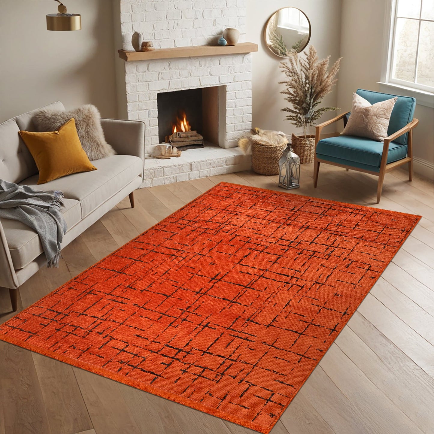 Ljuva Home Machine Washable Rug NT201 – ORANGE Soft Chenille