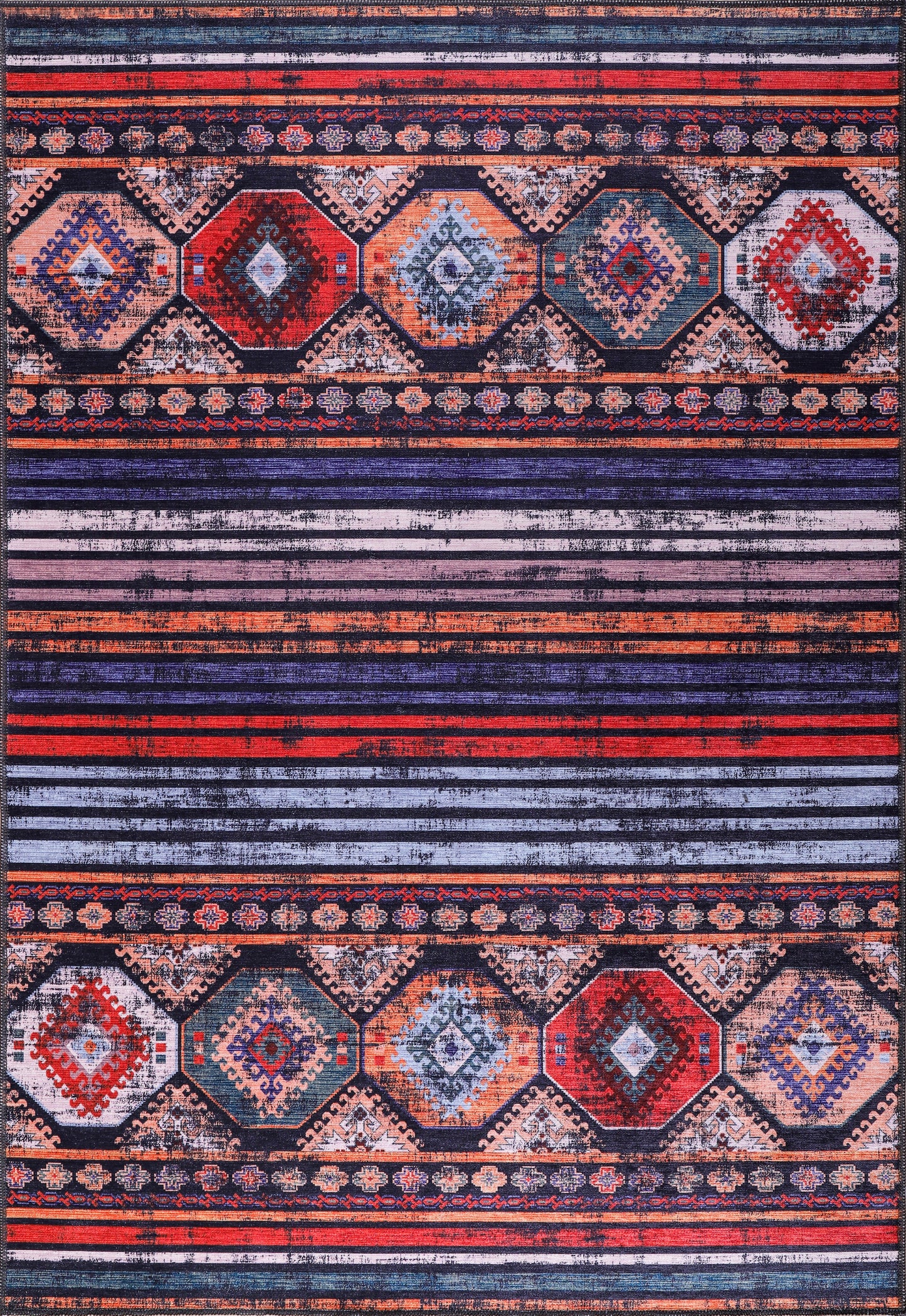 Ljuva Home Geometric Black & White Patchwork Washable Rug Design 1336