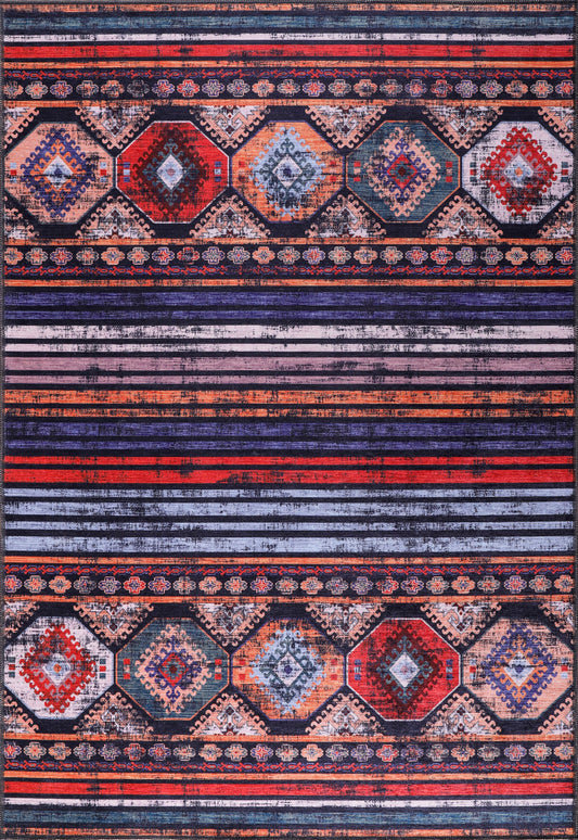 Ljuva Home Geometric Black & White Patchwork Washable Rug Design 1336