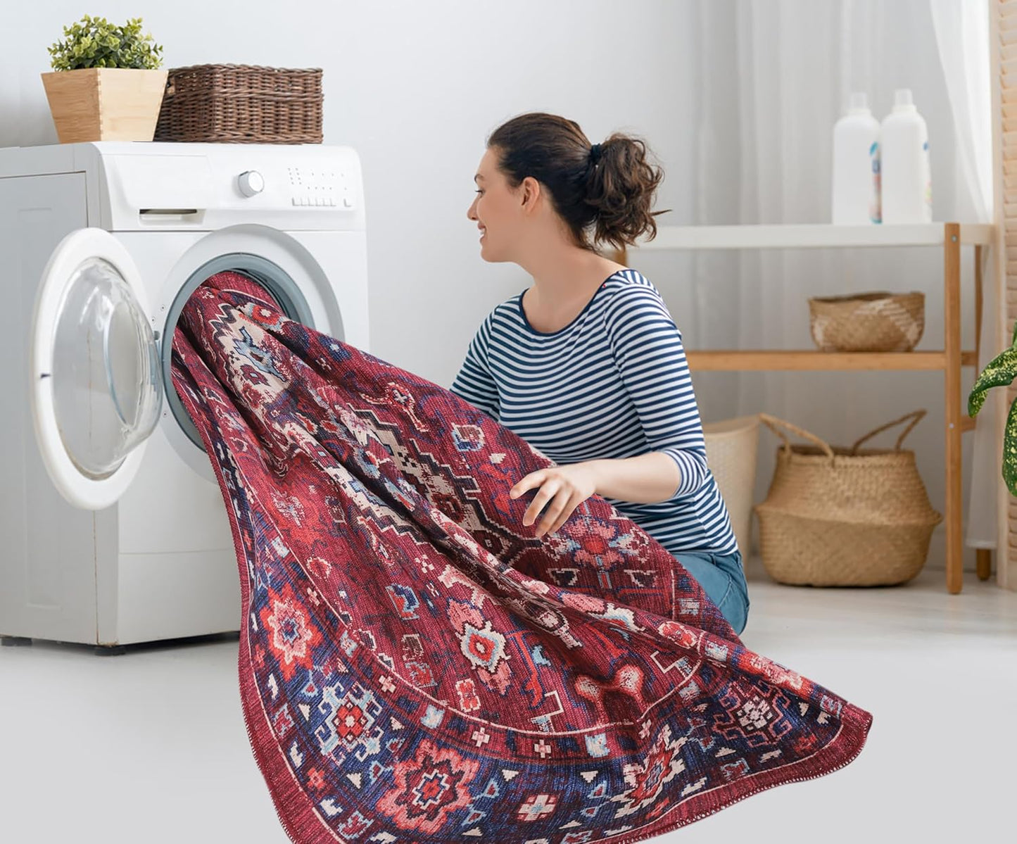 Ljuva Home Geometric Black & White Patchwork Washable Rug Design 1307