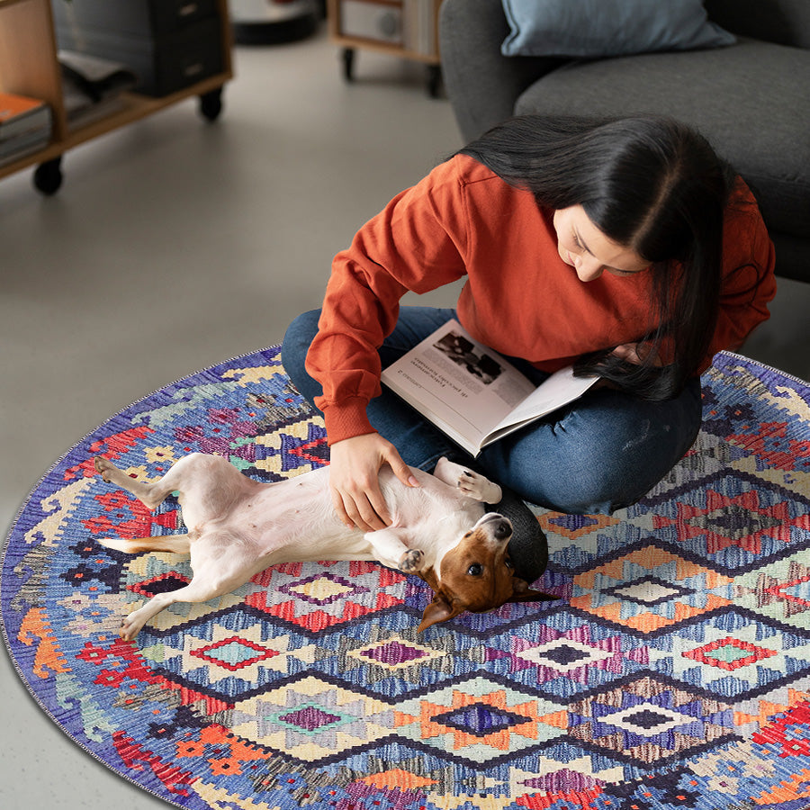 Ljuva Home – Kilim Tribal Geometric Multicolor Rug | Machine Washable Chenille Rug with Non-Slip Cotton Backing (Copy)