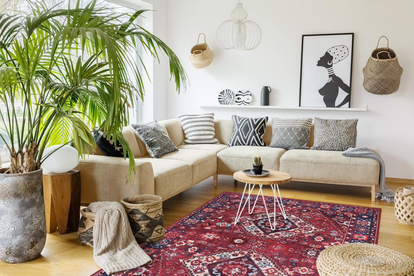 Ljuva Home Geometric Black & White Patchwork Washable Rug Design 1307