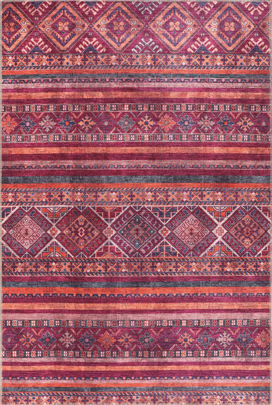 Multicolored patterned rug with geometric designs
