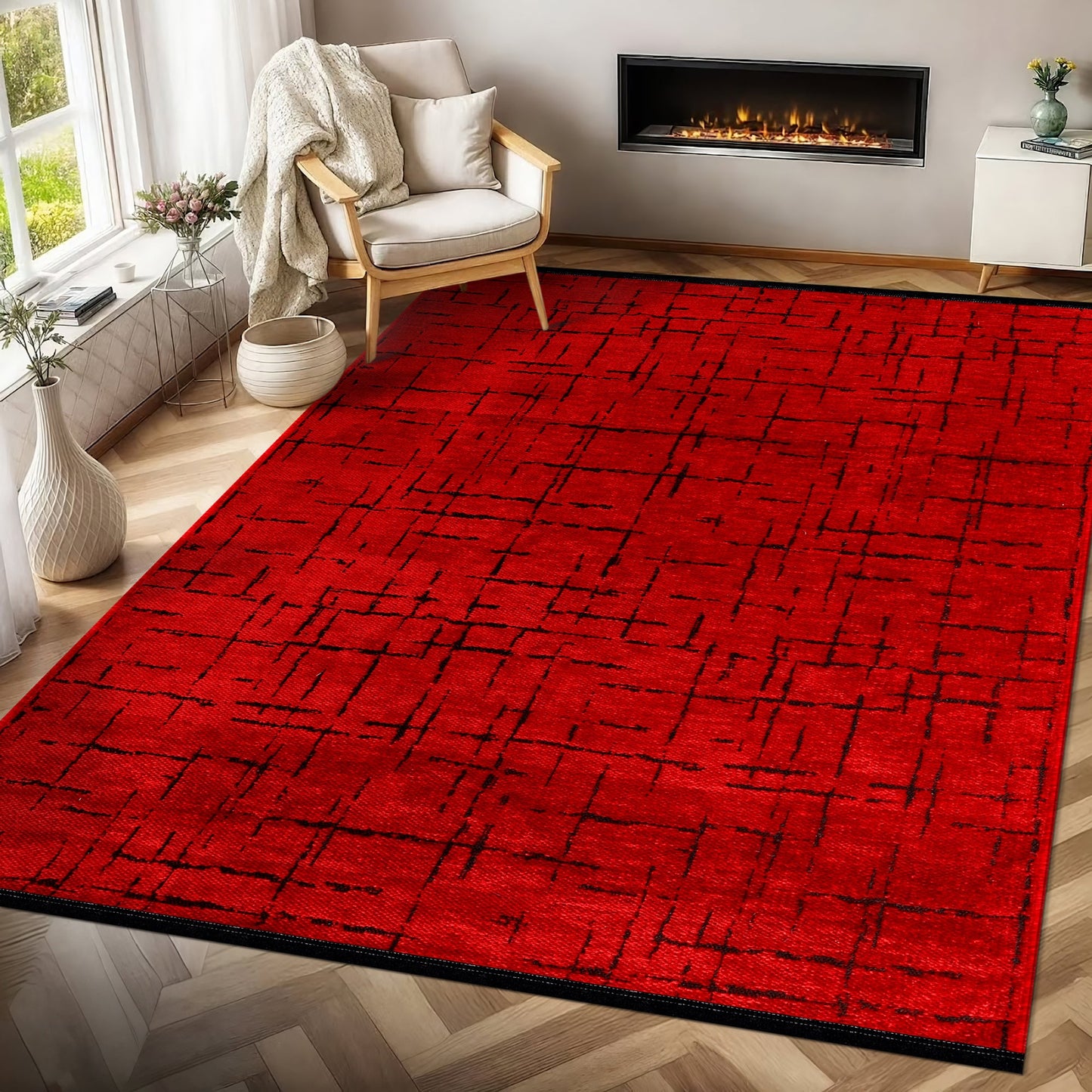 Ljuva Home Machine Washable Rug NT201 – RED Soft Chenille