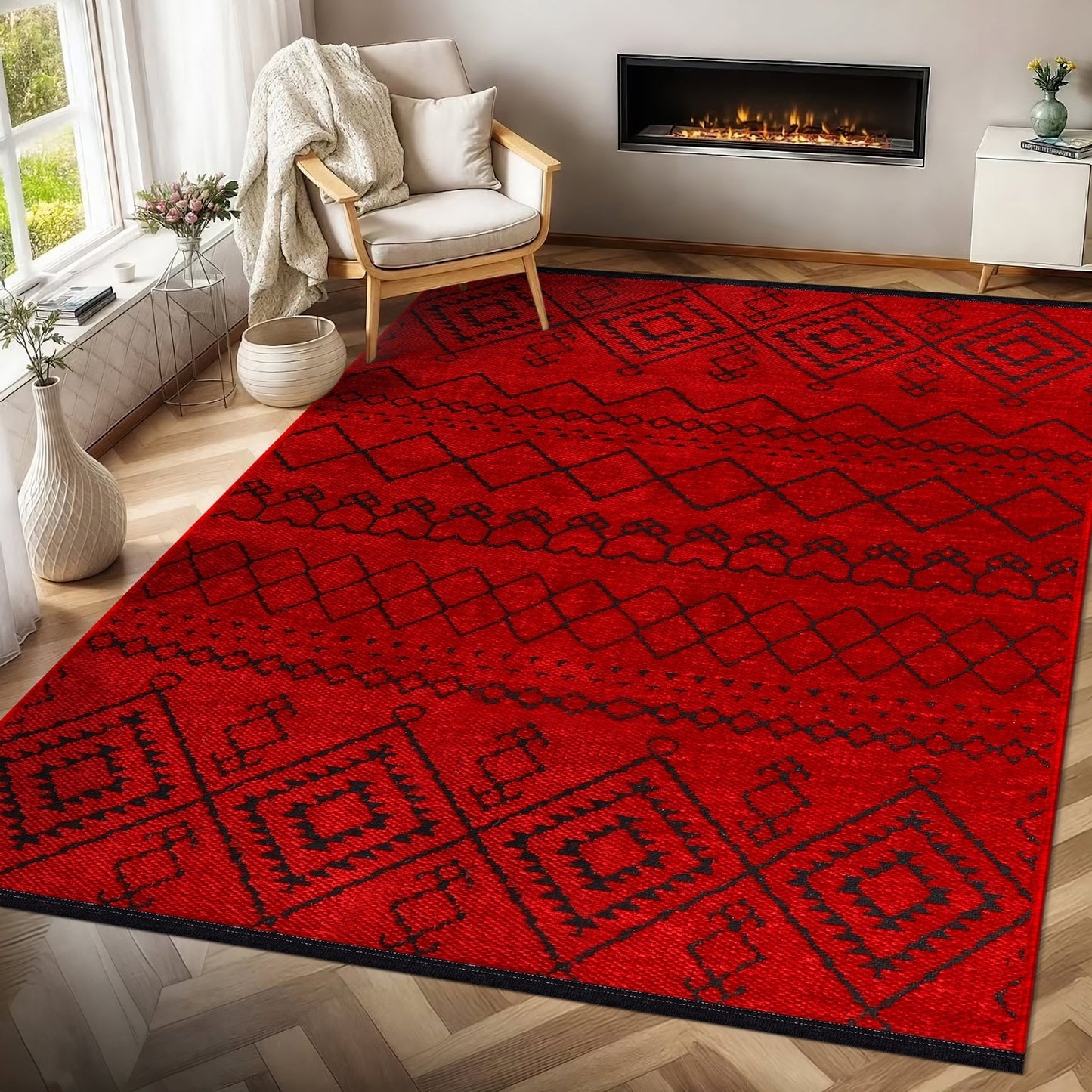 Ljuva Home Machine Washable Rug RW1801 – RED Soft Chenille