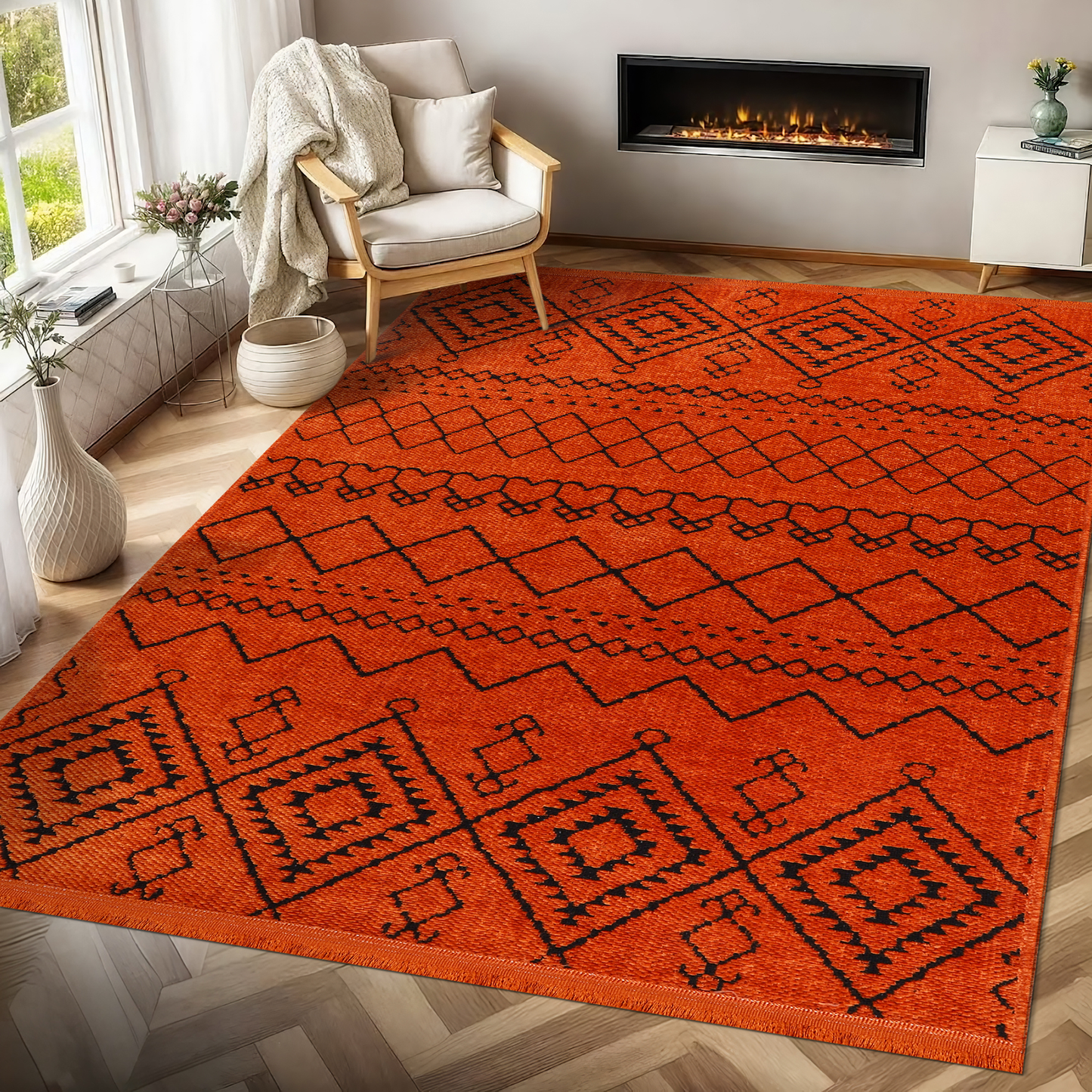 Ljuva Home Machine Washable Rug RW1801 – ORANGE Soft Chenille