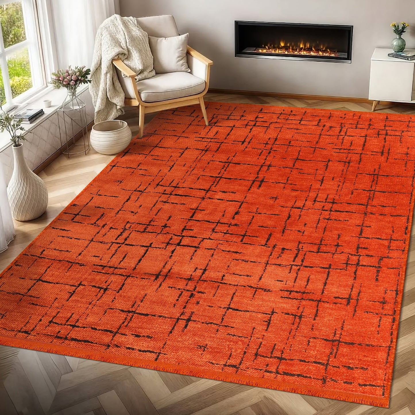 Ljuva Home Machine Washable Rug NT201 – ORANGE Soft Chenille