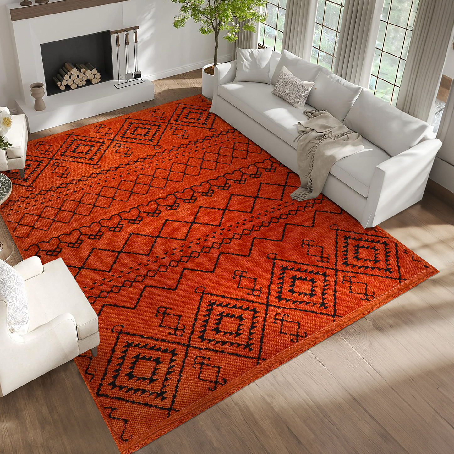 Ljuva Home Machine Washable Rug RW1801 – ORANGE Soft Chenille
