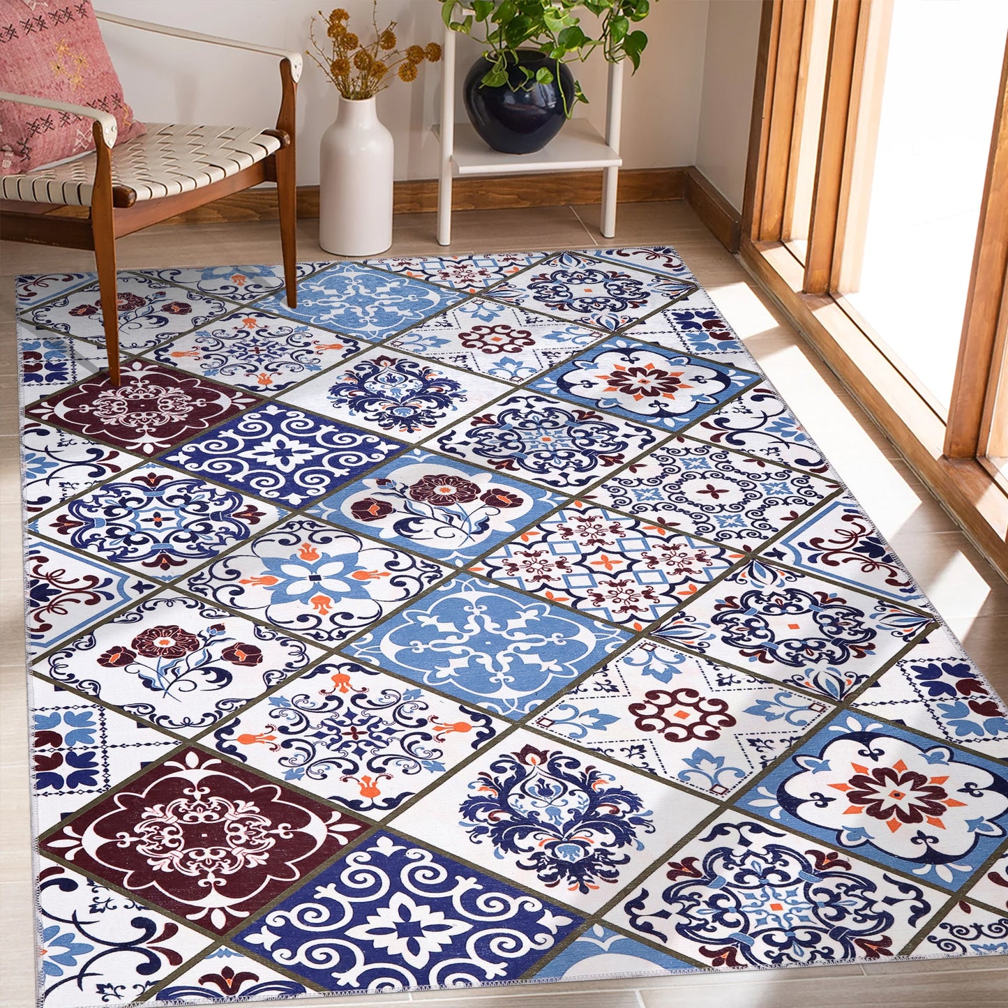 Ljuva Home Modern Beige Floral Washable Rug Design 4002