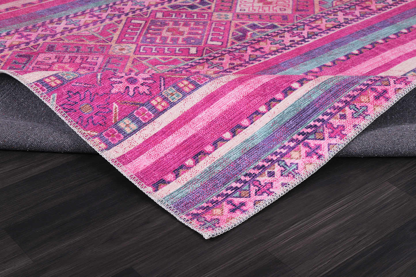 Ljuva Home Bohemian Pink Striped Washable Rug Design 1322P