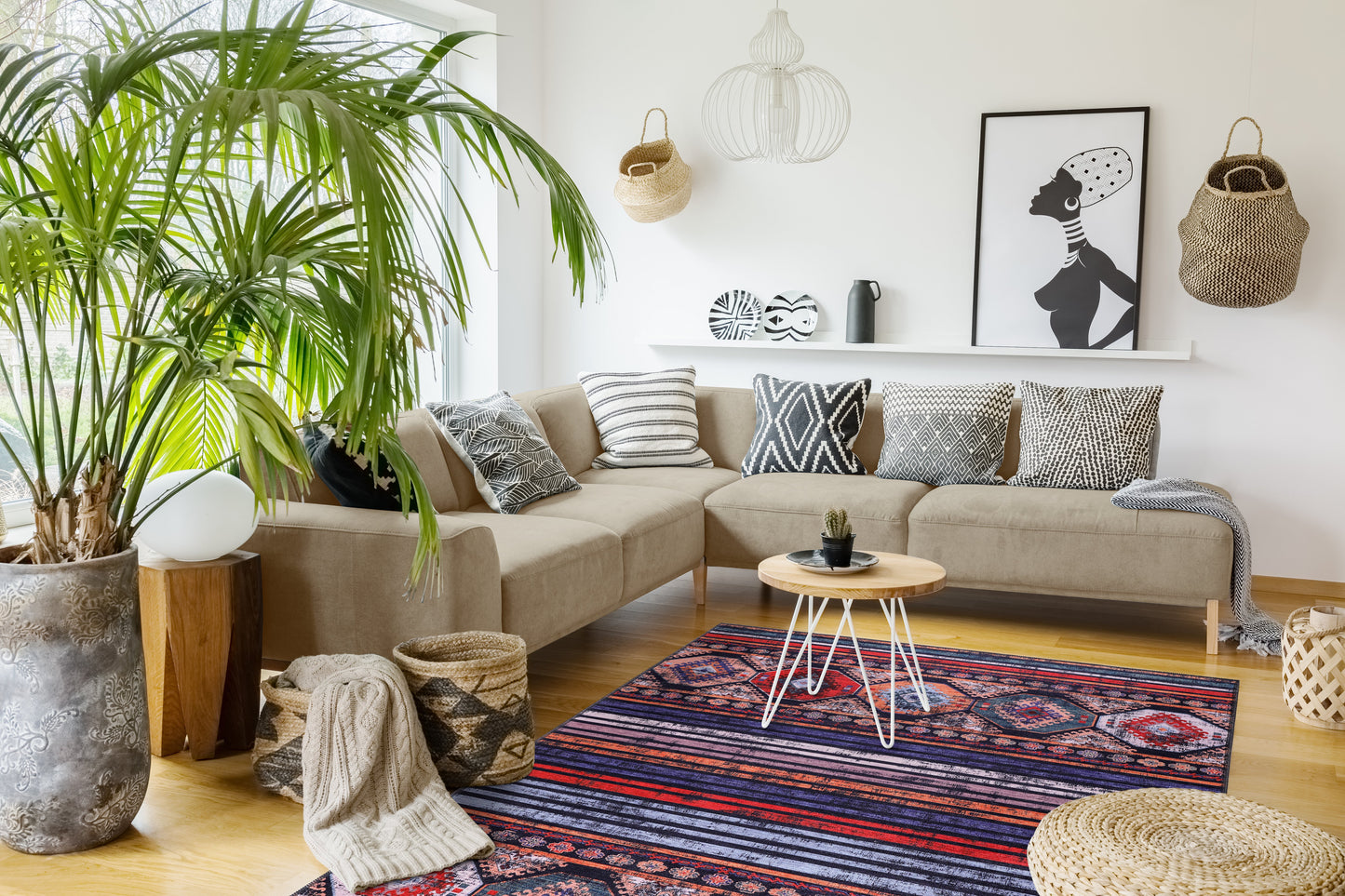 Ljuva Home Geometric Black & White Patchwork Washable Rug Design 1336