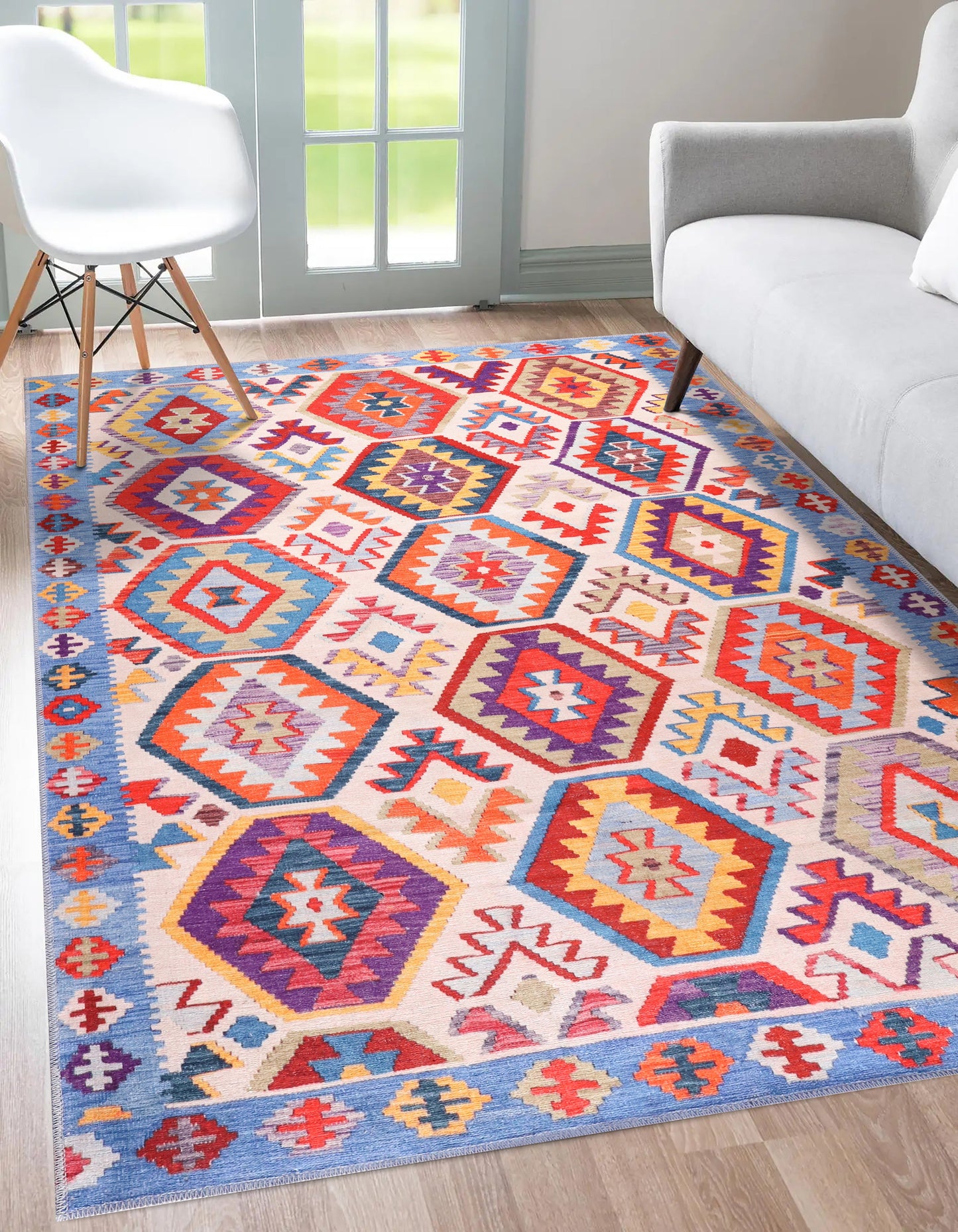 Ljuva Home Traditional Blue Abstract Washable Rug Design 1315