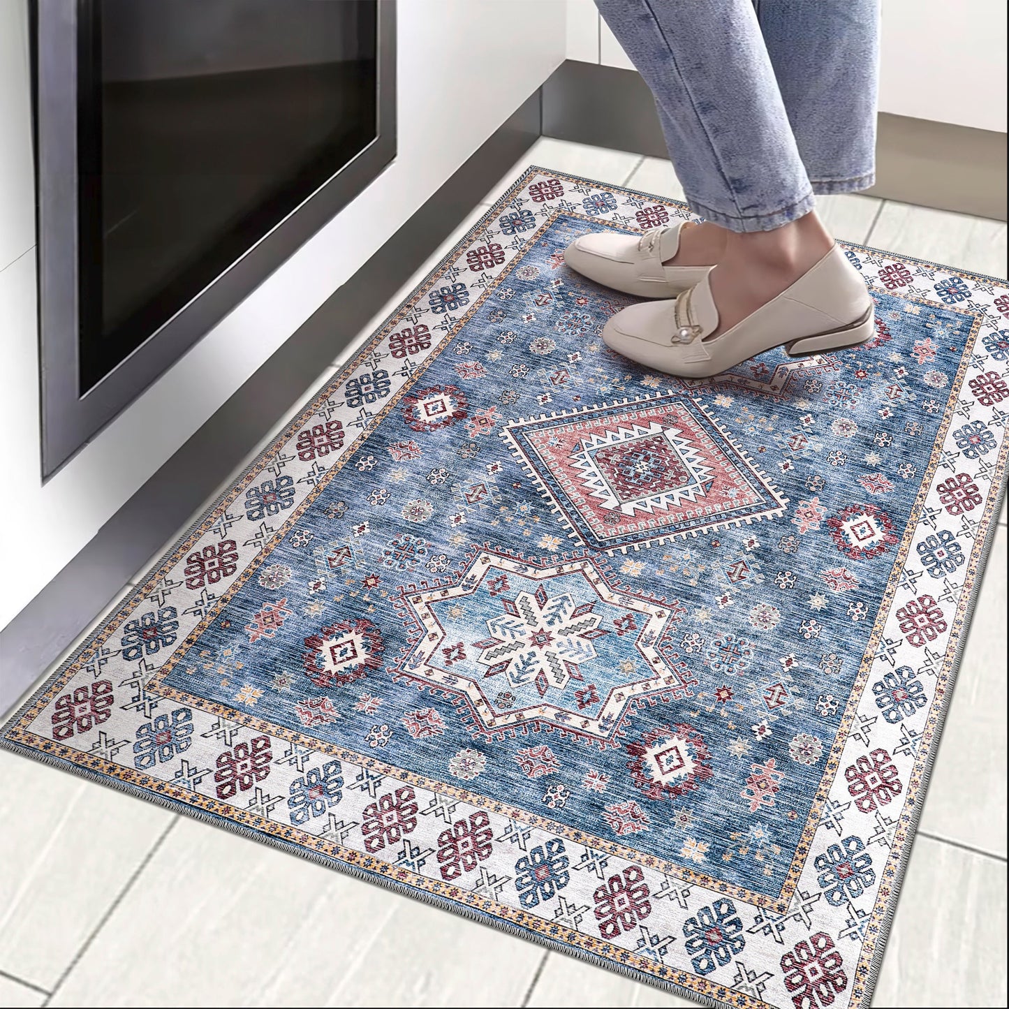 Ljuva Home - Tribal Multicolor Geometric Washable Rug, Design NL1016