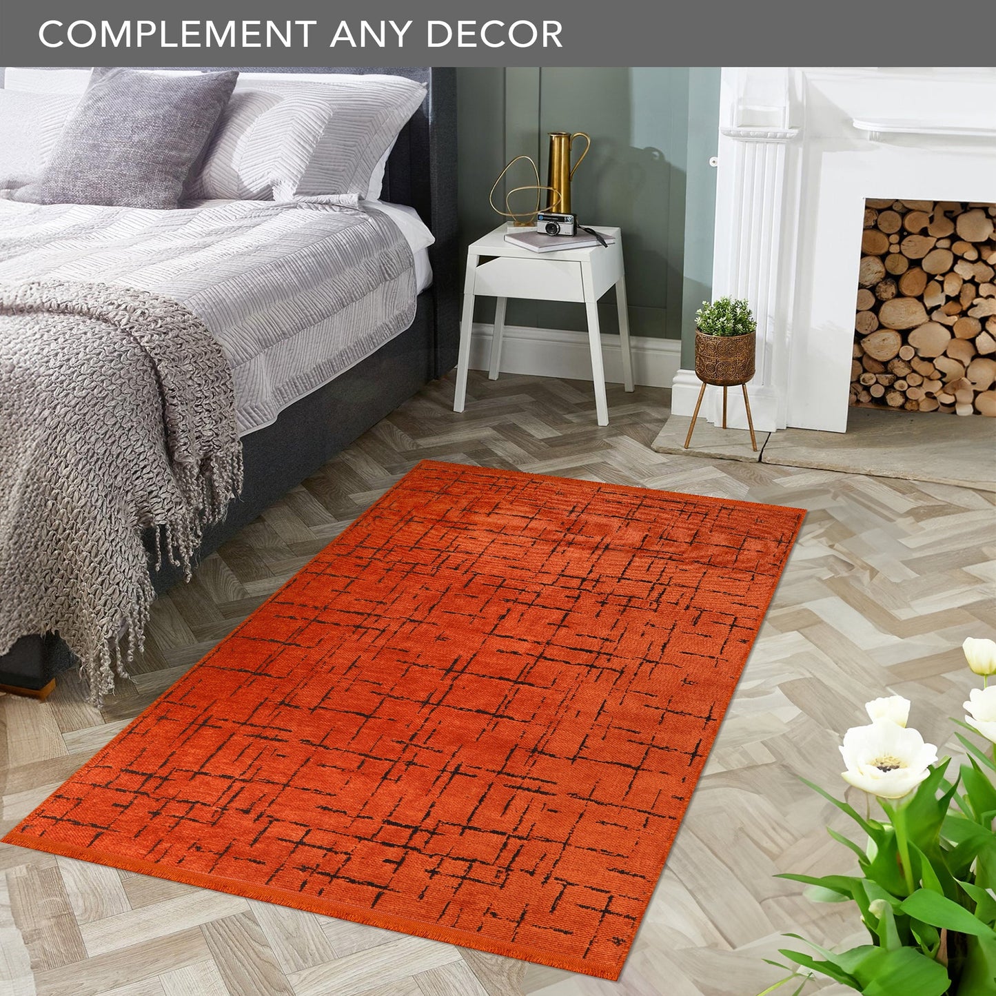 Ljuva Home Machine Washable Rug NT201 – ORANGE Soft Chenille