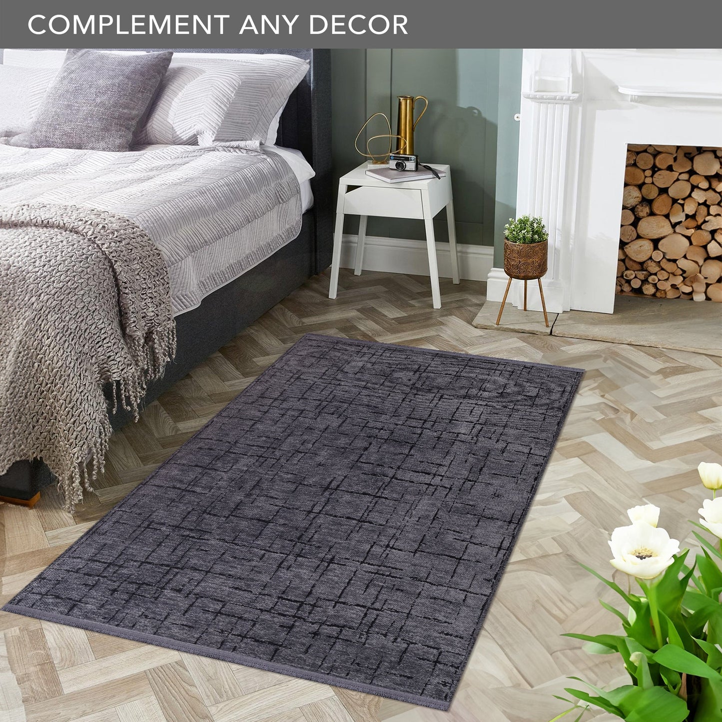 Ljuva Home Machine Washable Rug NT201 – DARK GRAY Soft Chenille