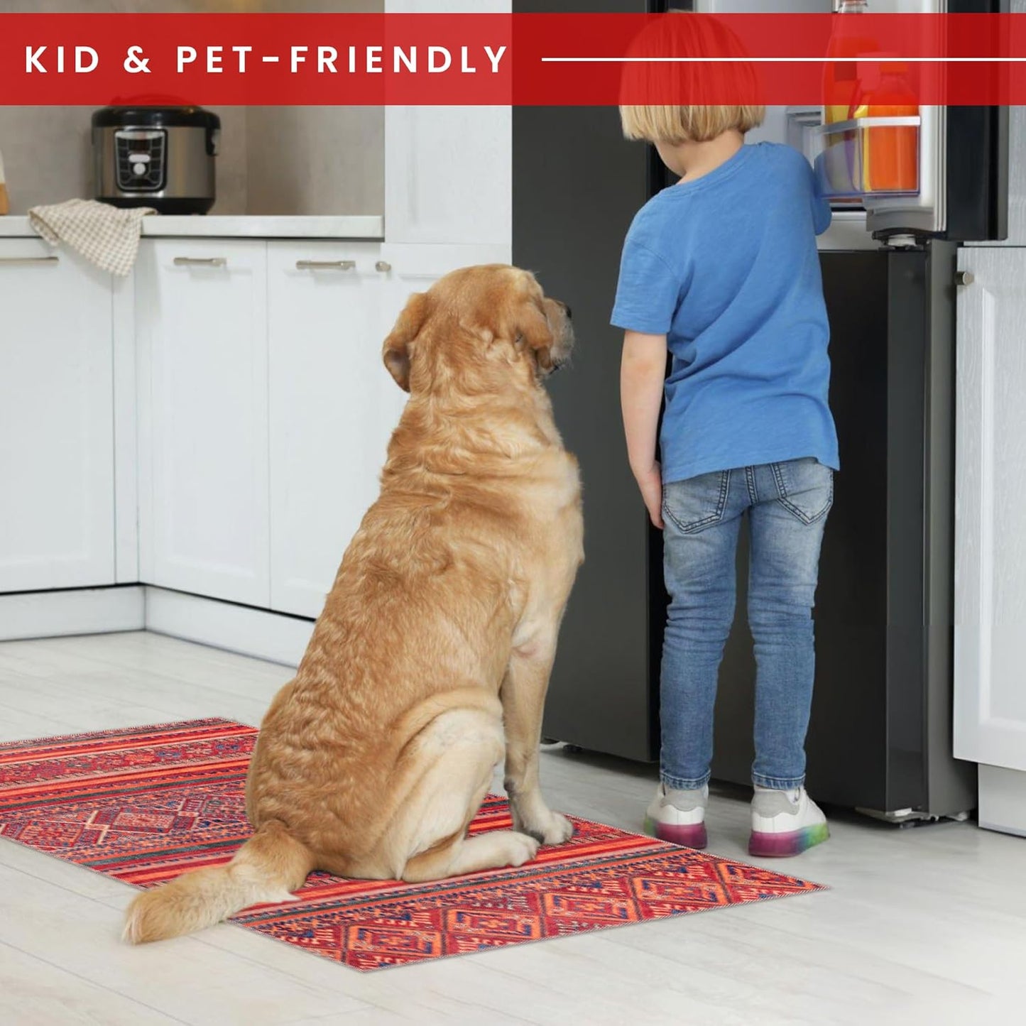 Ljuva Home 1322K – Machine Washable Red Tribal Kilim Rug | Multicolor Geometric Striped Carpet for Living Room, Bedroom & Dining