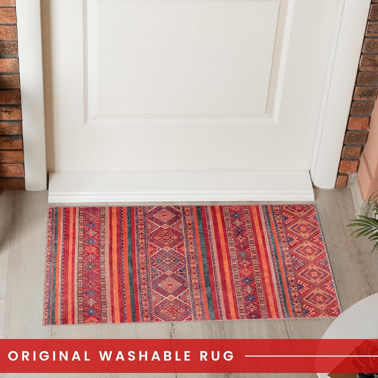 Ljuva Home 1322K – Machine Washable Red Tribal Kilim Rug | Multicolor Geometric Striped Carpet for Living Room, Bedroom & Dining