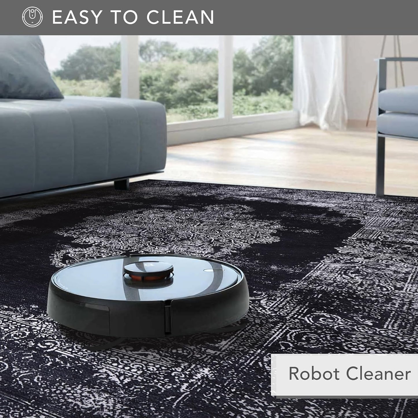 Ljuva Home Kilim Black and Gray Medallion Washable Rug Design 1319