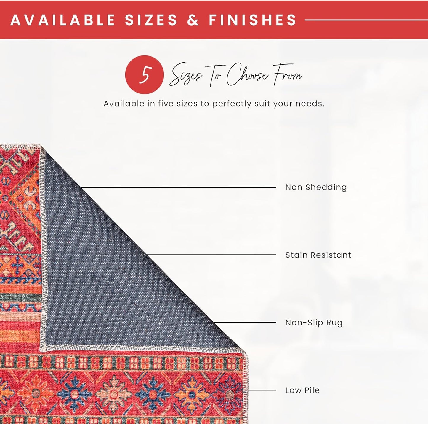 Ljuva Home 1322K – Machine Washable Red Tribal Kilim Rug | Multicolor Geometric Striped Carpet for Living Room, Bedroom & Dining