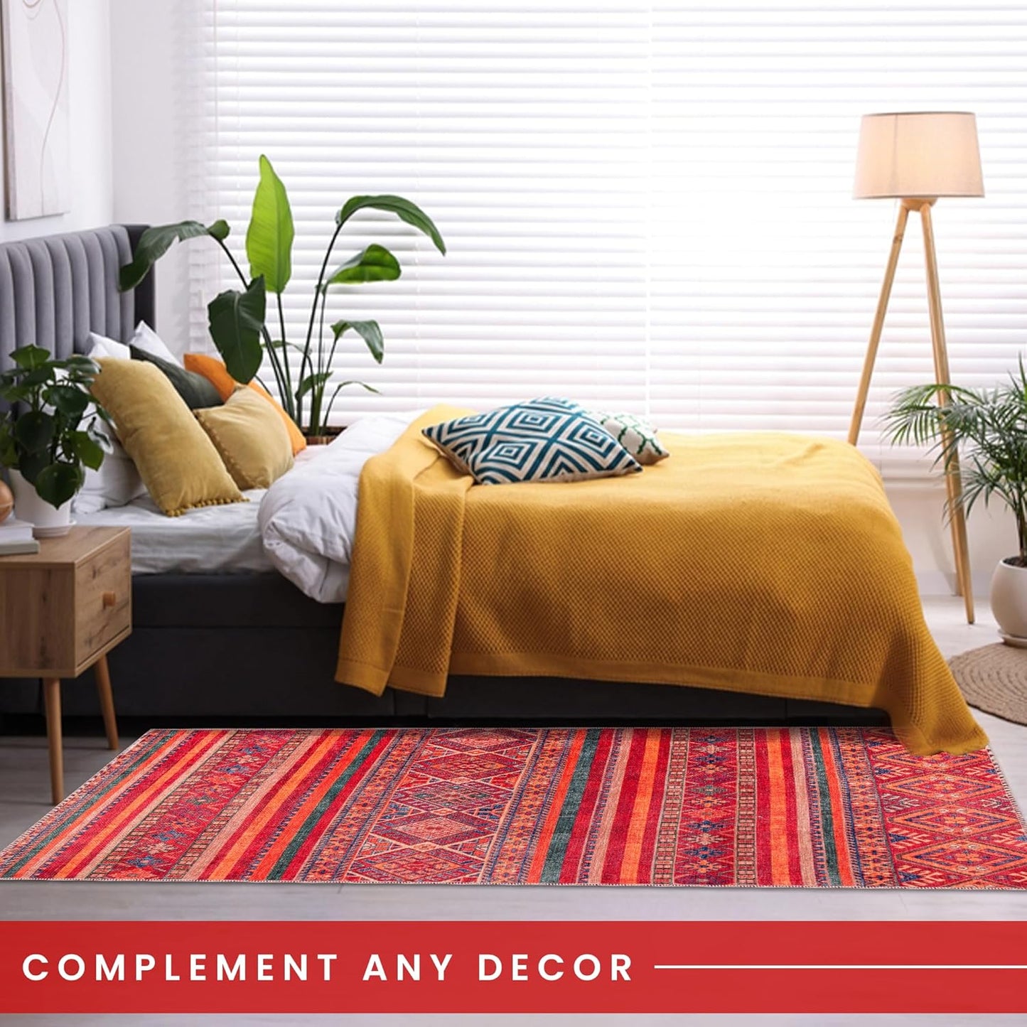 Ljuva Home 1322K – Machine Washable Red Tribal Kilim Rug | Multicolor Geometric Striped Carpet for Living Room, Bedroom & Dining