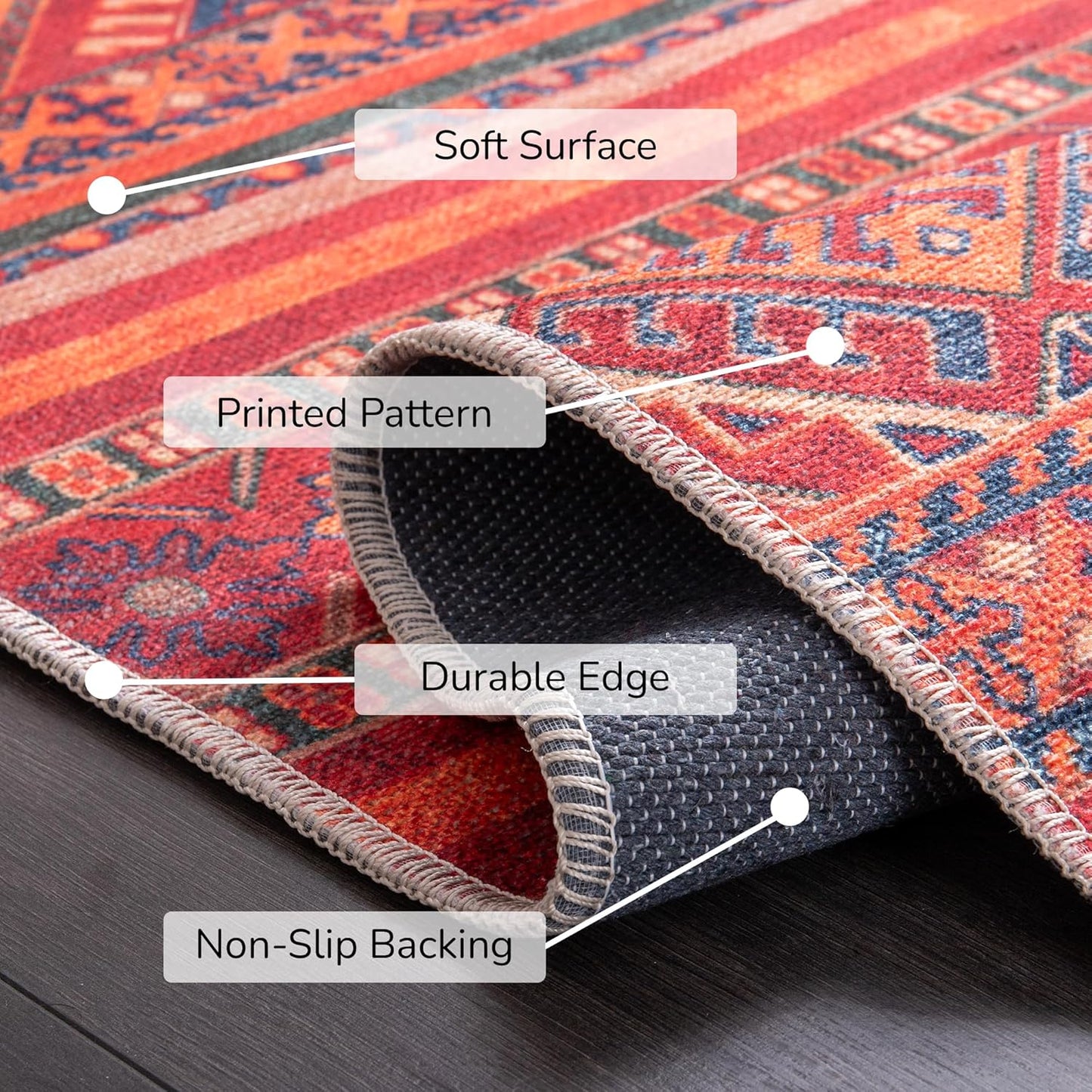 Ljuva Home 1322K – Machine Washable Red Tribal Kilim Rug | Multicolor Geometric Striped Carpet for Living Room, Bedroom & Dining