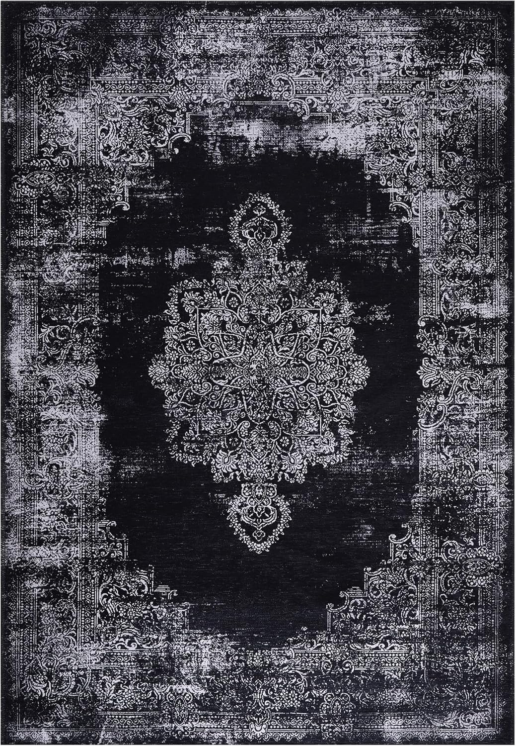 Ljuva Home Kilim Black and Gray Medallion Washable Rug Design 1319