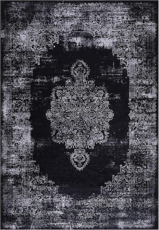 Ljuva Home Kilim Black and Gray Medallion Washable Rug Design 1319