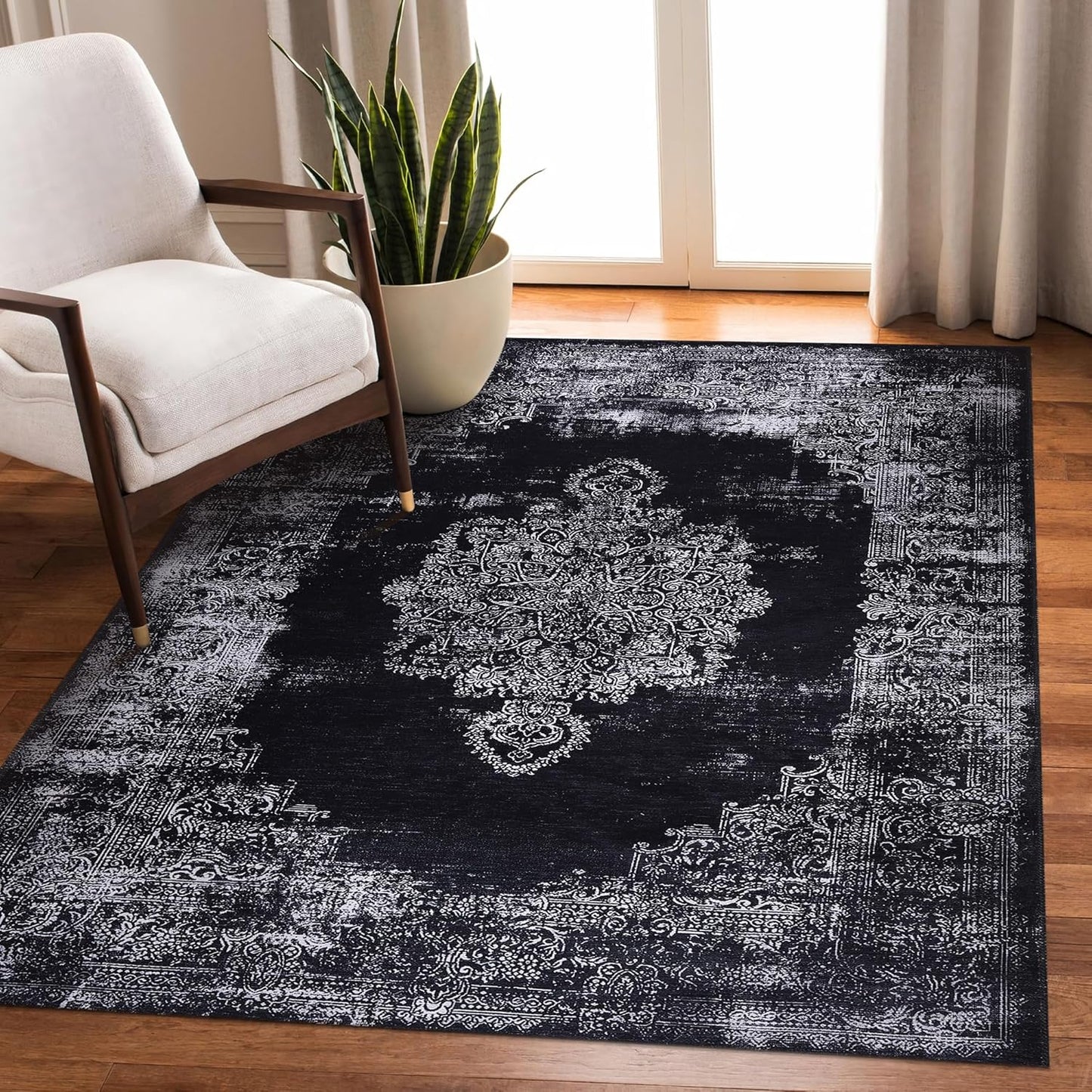 Ljuva Home Kilim Black and Gray Medallion Washable Rug Design 1319