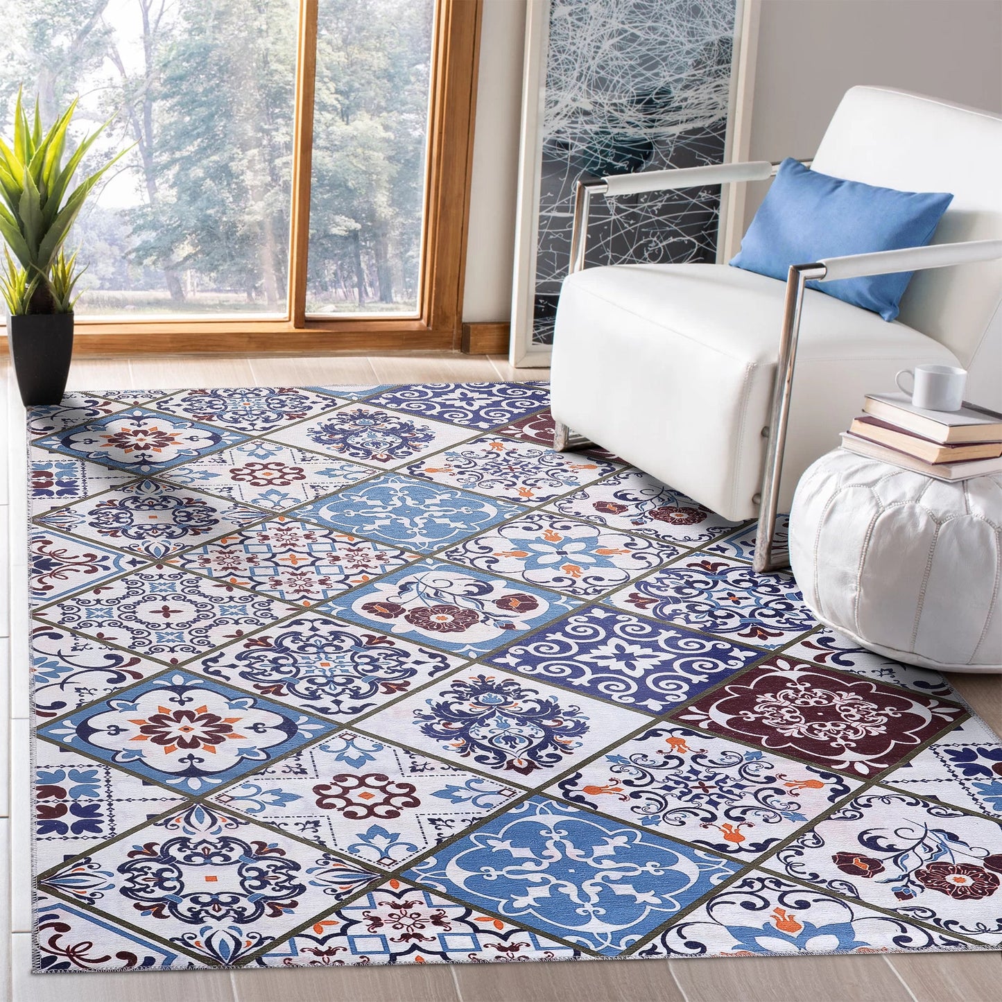 Ljuva Home Modern Beige Floral Washable Rug Design 4002