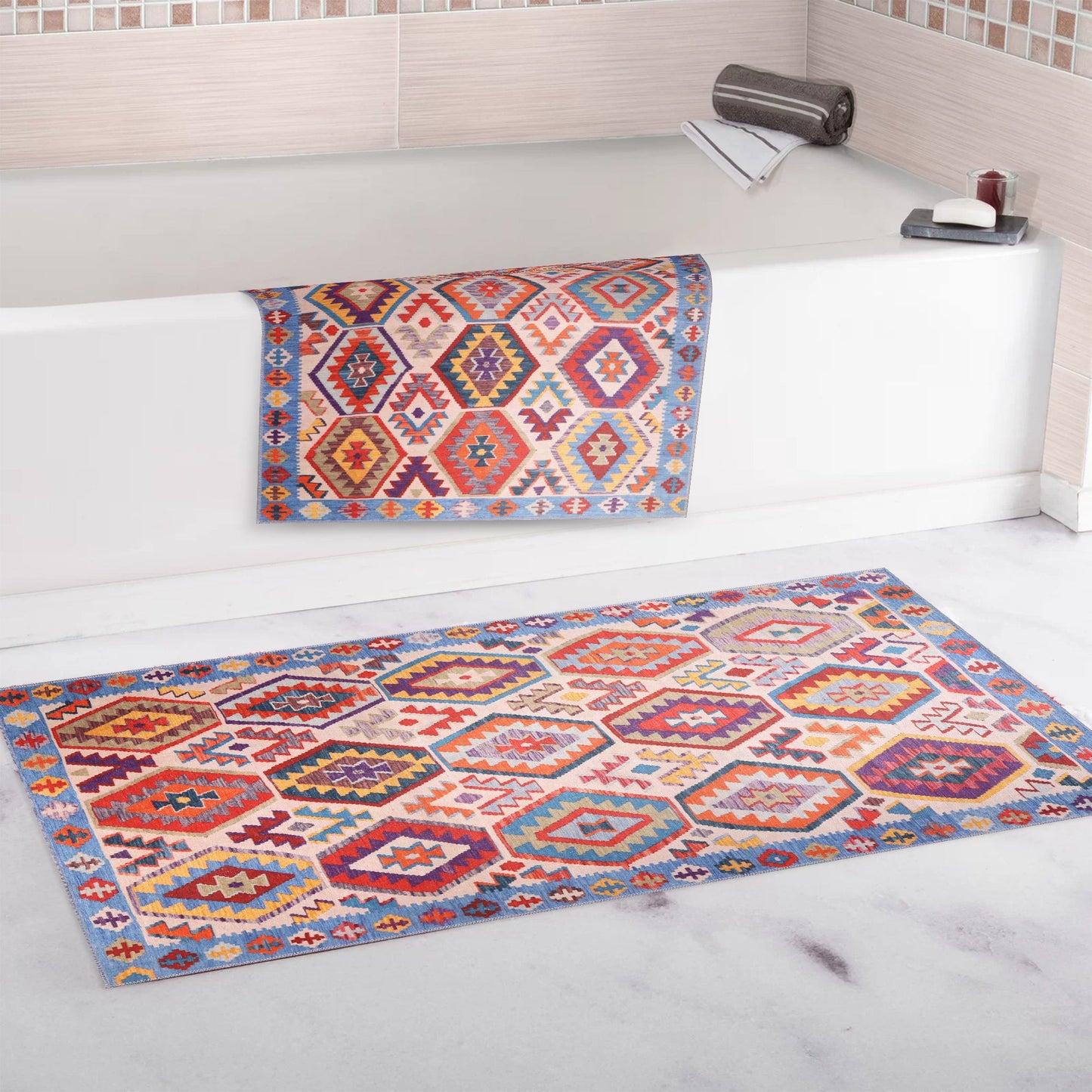 Ljuva Home Traditional Blue Abstract Washable Rug Design 1315