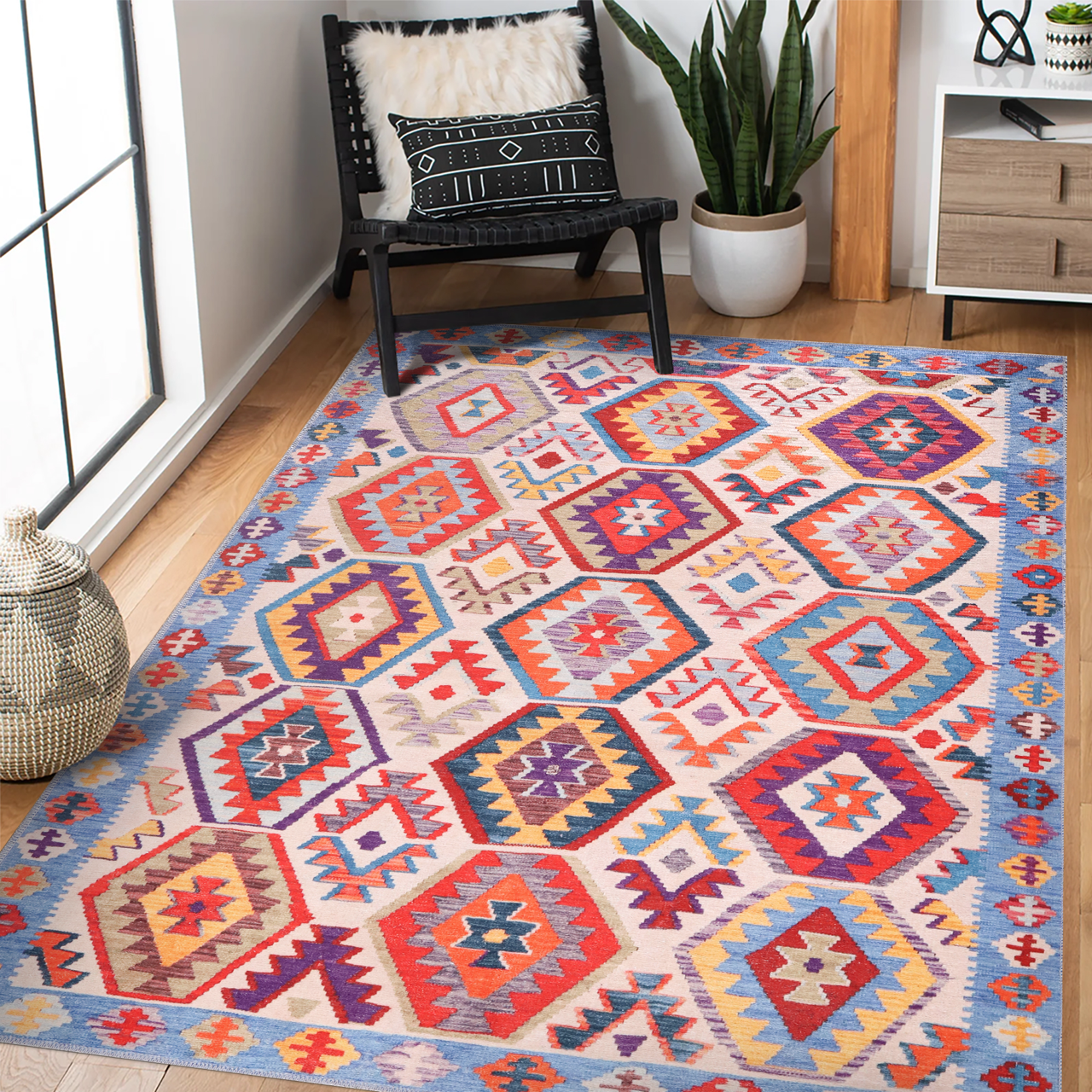 Ljuva Home Traditional Blue Abstract Washable Rug Design 1315