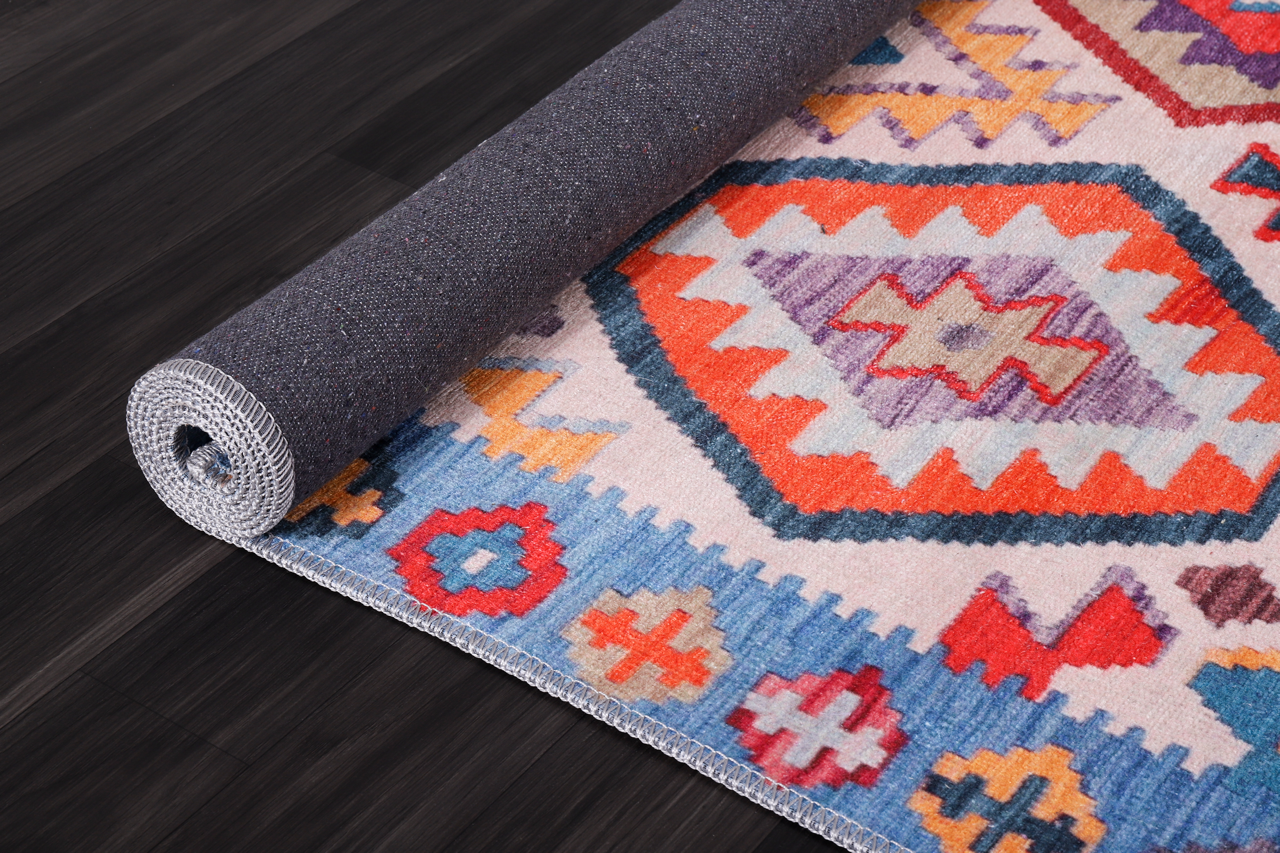 Ljuva Home Traditional Blue Abstract Washable Rug Design 1315