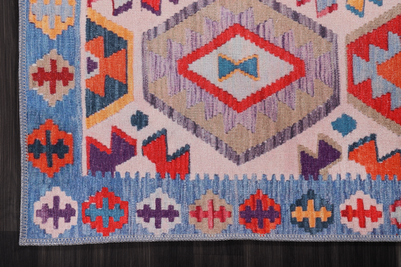 Ljuva Home Traditional Blue Abstract Washable Rug Design 1315