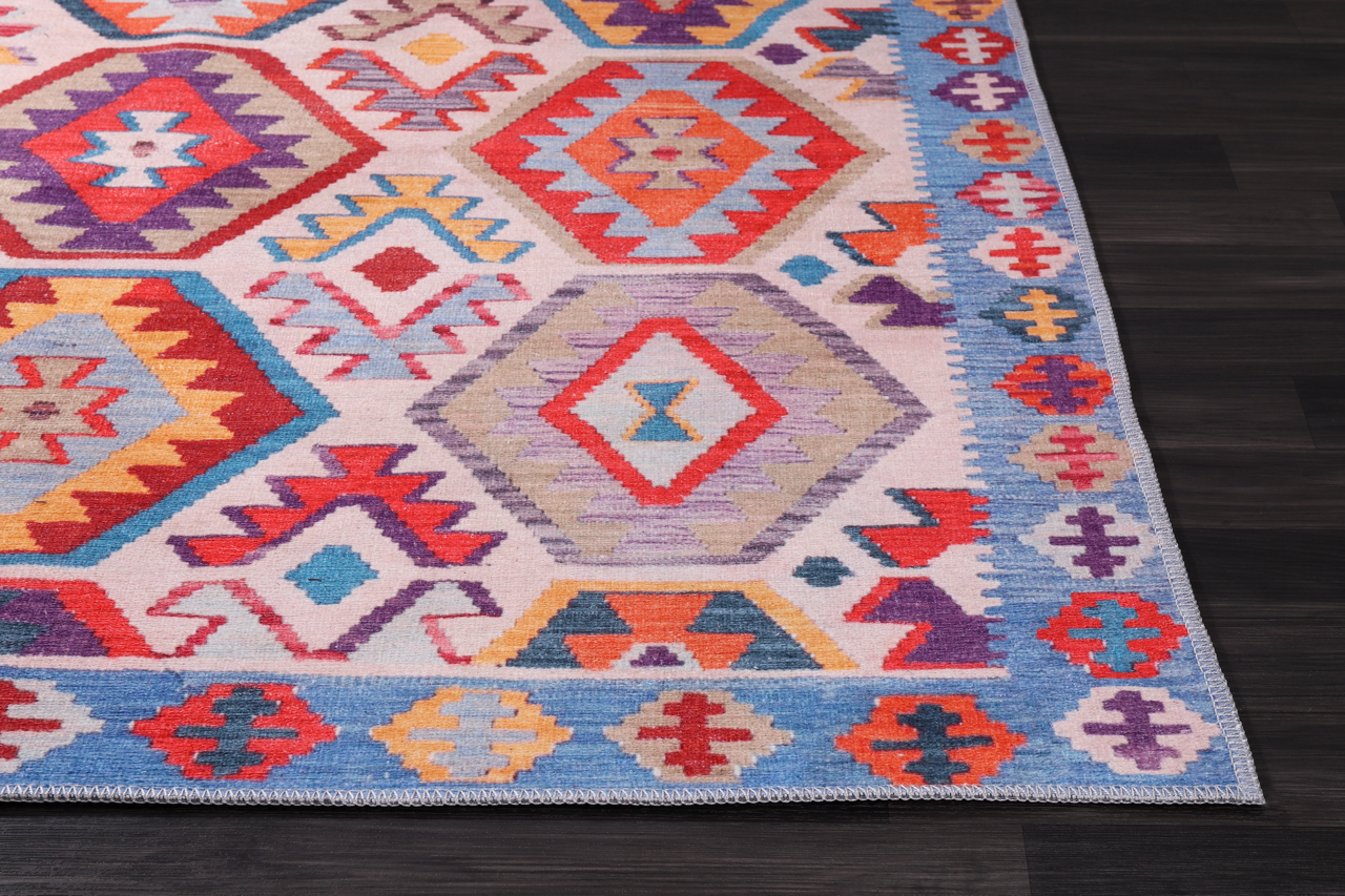 Ljuva Home Traditional Blue Abstract Washable Rug Design 1315