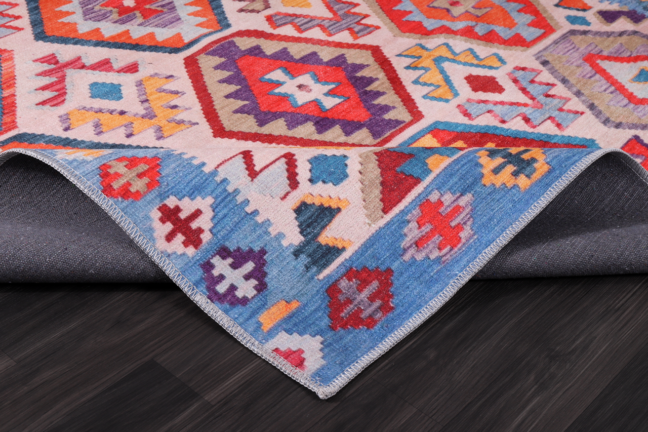 Ljuva Home Traditional Blue Abstract Washable Rug Design 1315