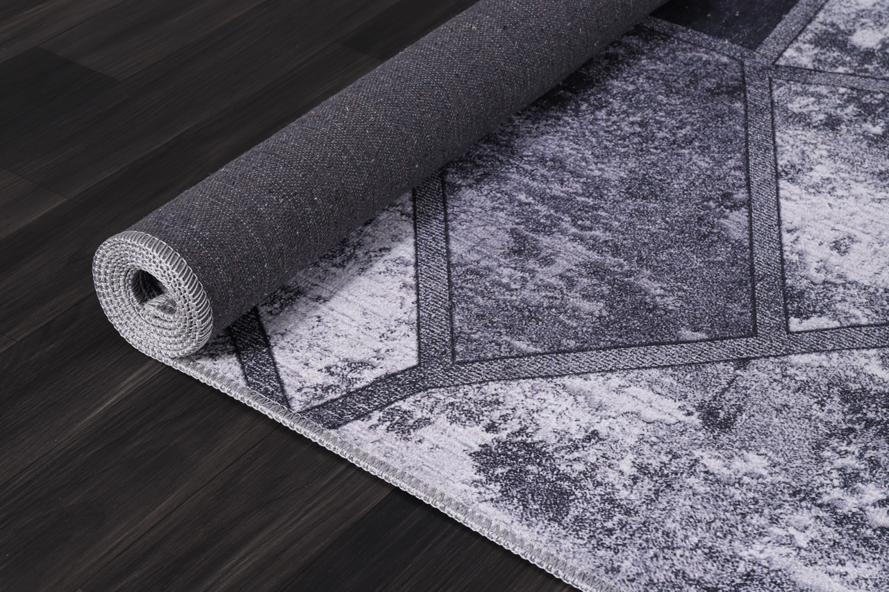 Ljuva Home Geometric Black & White Patchwork Washable Rug Design 4001