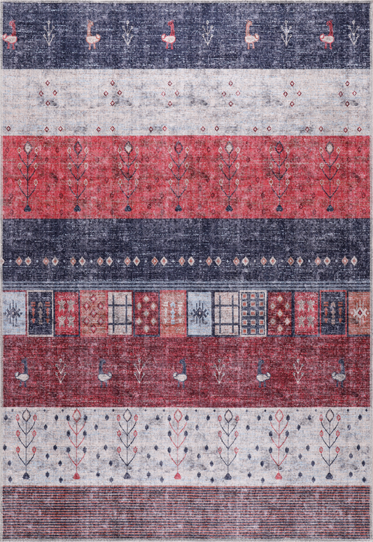 Ljuva Home NH1339 – Machine Washable Gabbeh Rug | Tribal Striped Oriental Carpet with Symbolic Motifs for Living Room, Bedroom & Dining