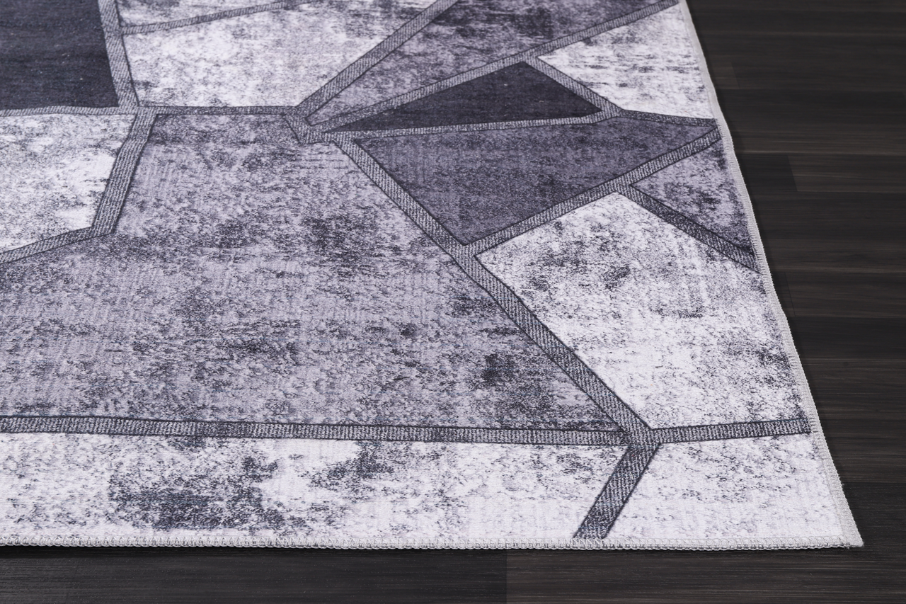 Ljuva Home Geometric Black & White Patchwork Washable Rug Design 4001