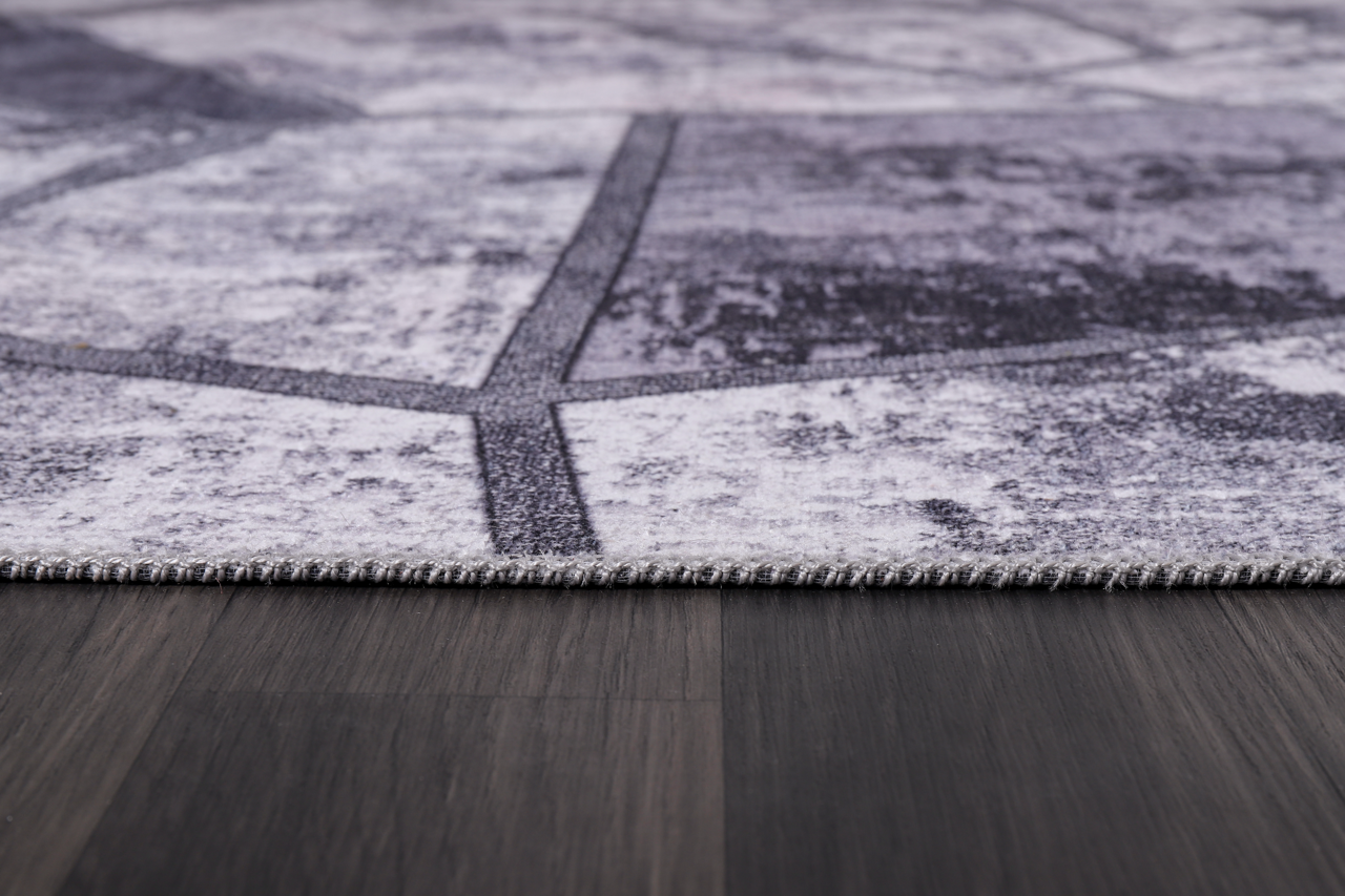 Ljuva Home Geometric Black & White Patchwork Washable Rug Design 4001