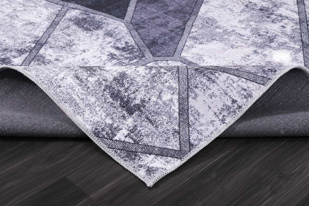 Ljuva Home Geometric Black & White Patchwork Washable Rug Design 4001