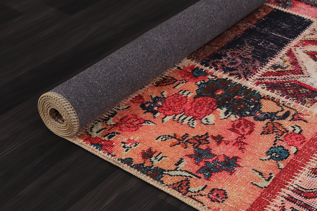 Ljuva Home Kilim Red Medallion Patchwork Washable Rug Design 1306