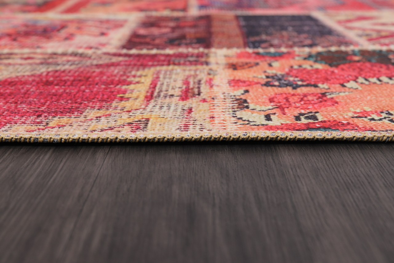 Ljuva Home Kilim Red Medallion Patchwork Washable Rug Design 1306