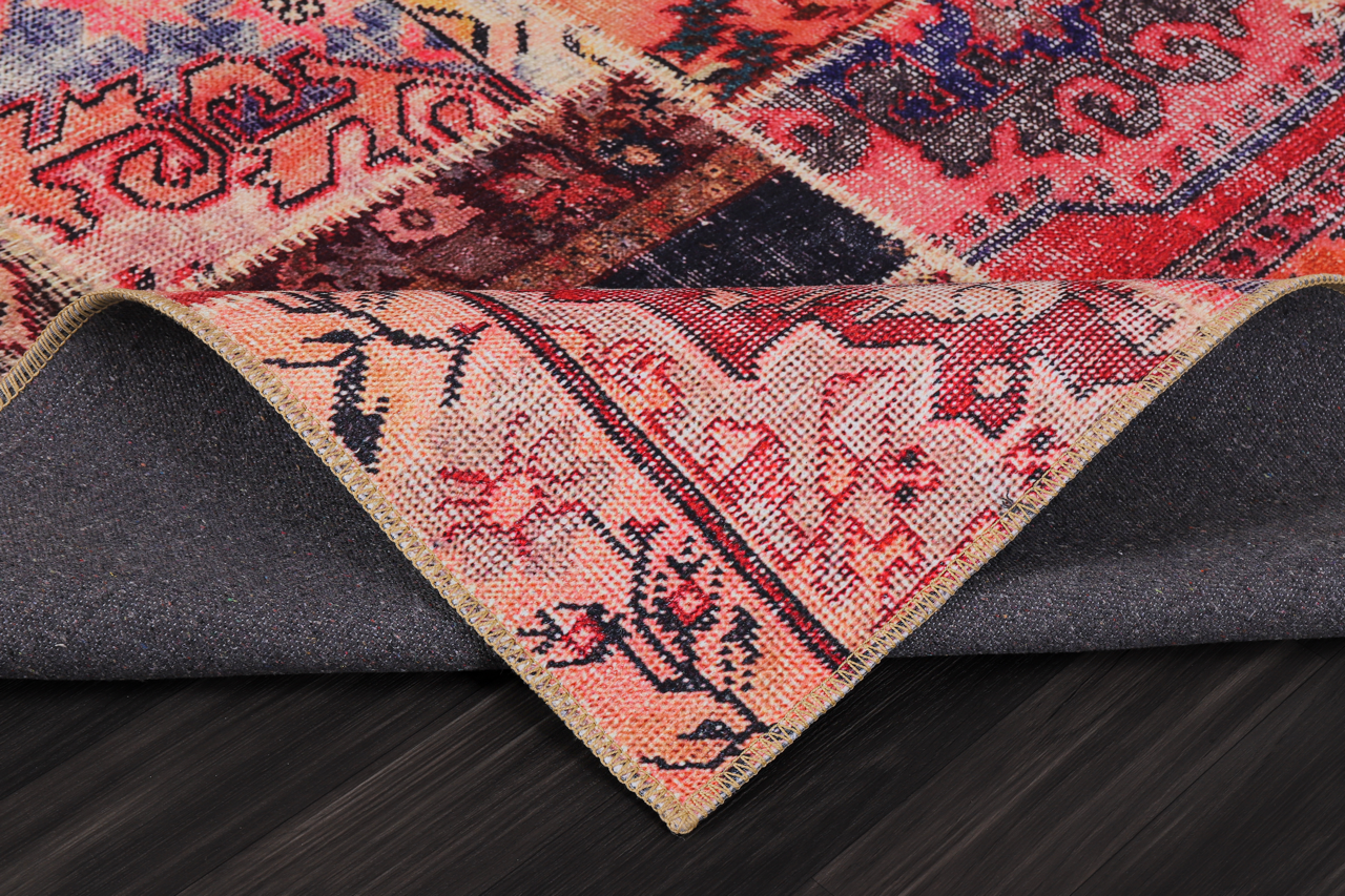 Ljuva Home Kilim Red Medallion Patchwork Washable Rug Design 1306